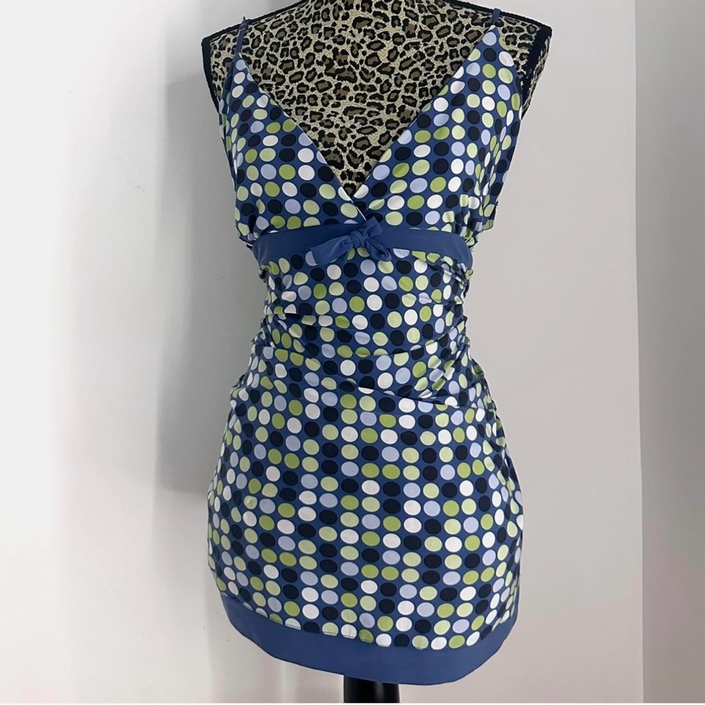 Stylish Polka Dot Dress in Blue and Green